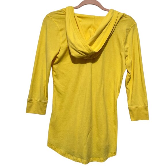 Abercrombie & Fitch Womens Y2K Hooded Henley Size M Yellow Fitted 2000s Preppy - Picture 2 of 7